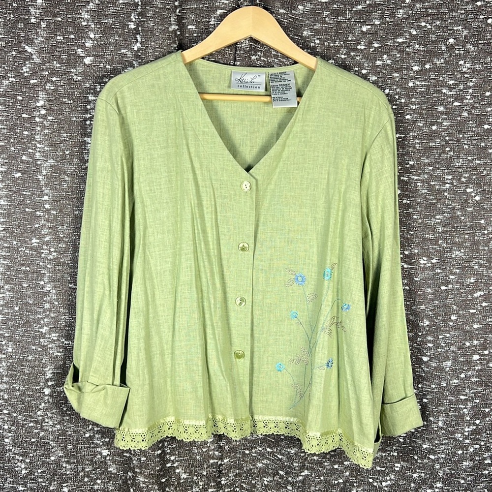 Kathie Lee Collection Green Blazer Floral Embroidered‎